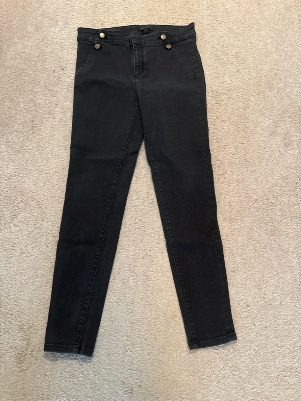 Ann Taylor Size 8 Skinny Jeans Washed Black Charcoal Button Waist Detail
